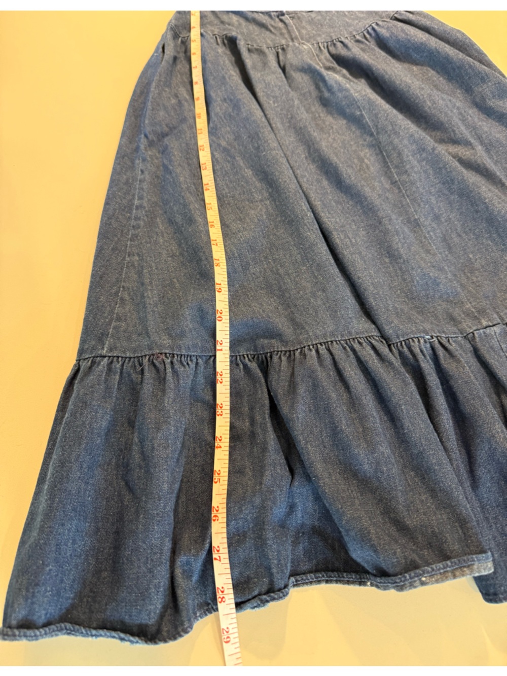 Vtg Gunne Sax Prairie Denim Skirt Cottagecore Western Yoke Tiered Midi Size XXS - Picture 11 of 11